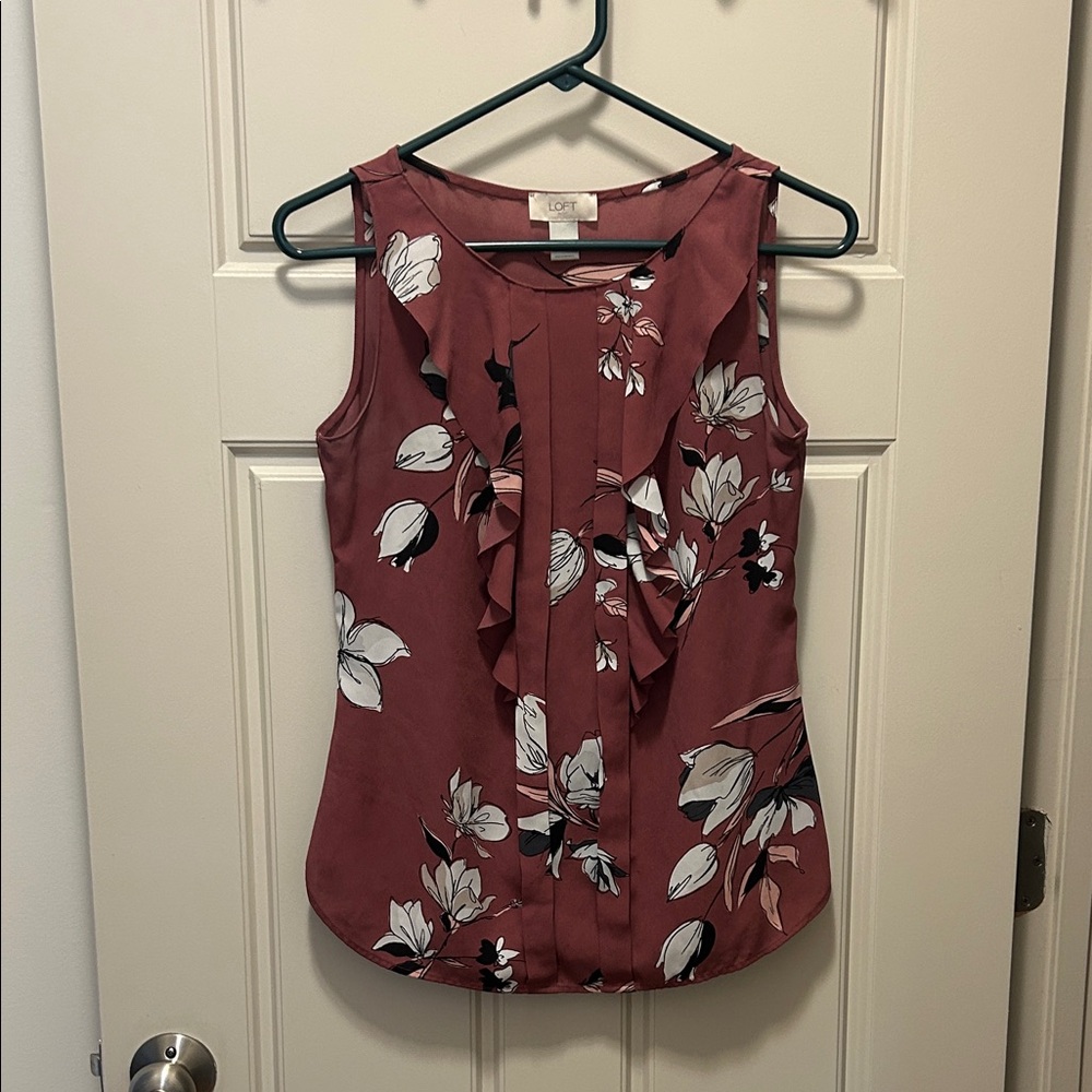 LOFT Mauve Floral Sleeveless Blouse